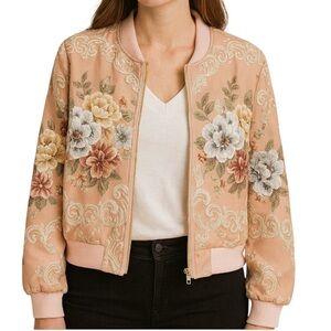 Gorgeous Romantic Embellished Rose Bomber Jacket The Luyzah
